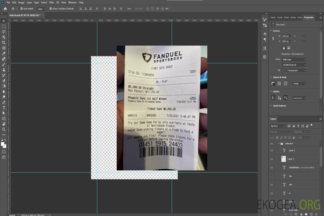 Reçu de paiement des paris sportifs Fanduel template